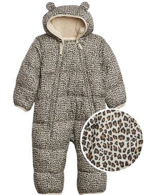 GAP Leopard Print Sherpa-Lined One-Piece Snowsuit - Beige, Brown, Black